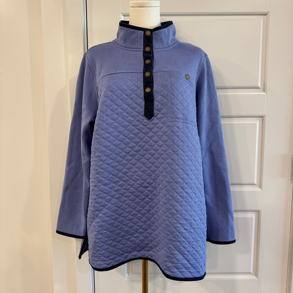 L.L. Bean Quilted Pullover Sweatshirt in Periwinkle with Navy Trim